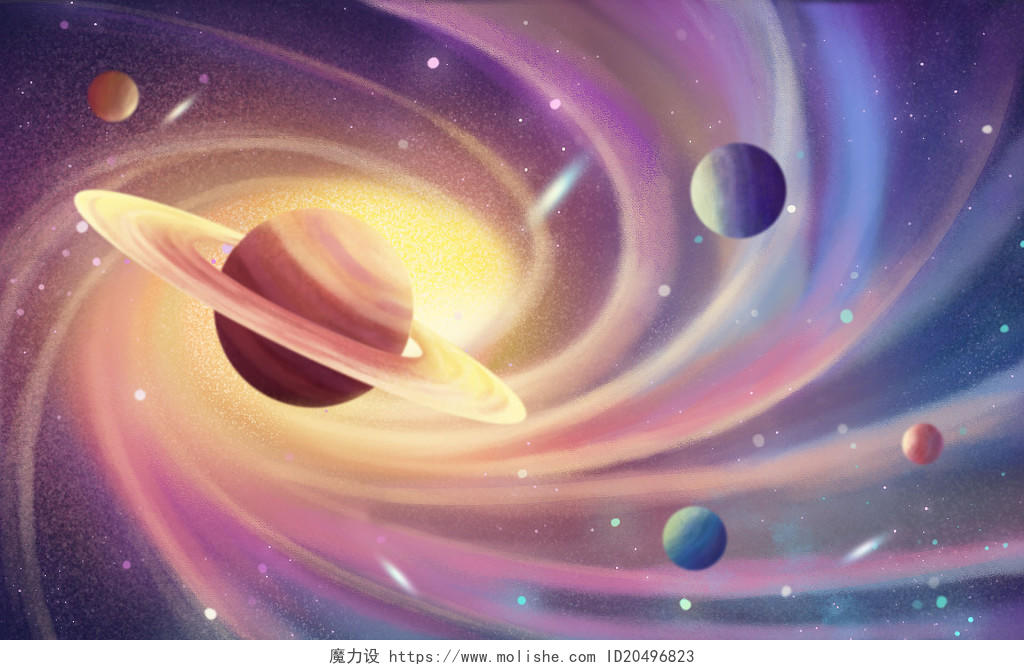 手绘卡通星球宇宙星球星体星空插画海报背景星球插画